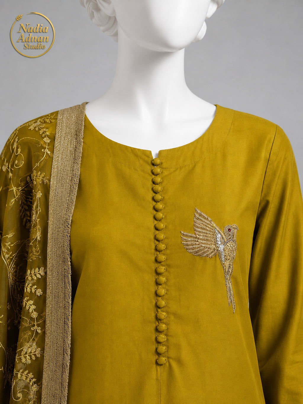 DHANI KATAN SHIRT PLAZO -M front view - Dhani Katan Shirt Plazo by Nadia Adnan Studio
