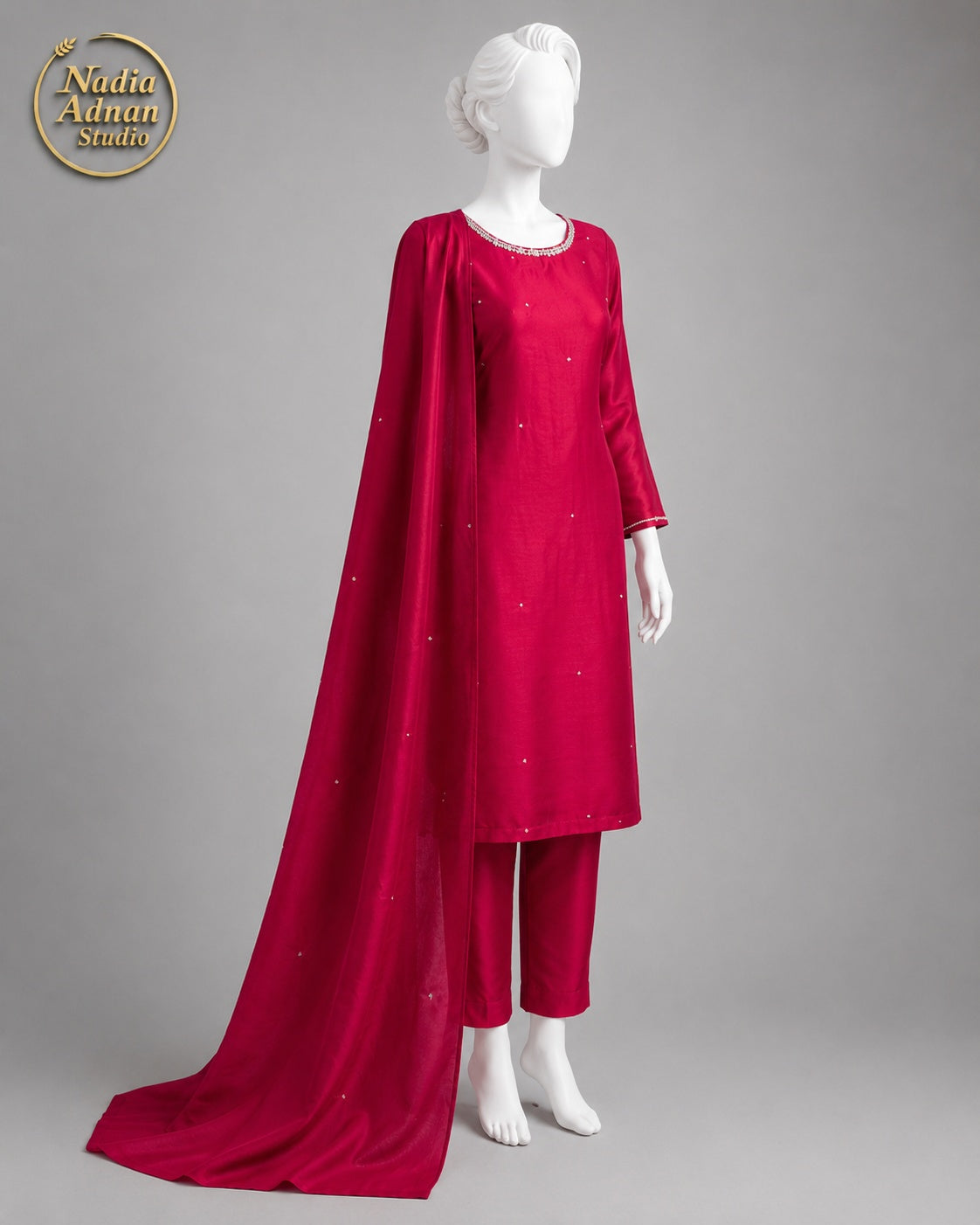 PINK CHIFFON SHIRT PLAZO -M side view - Pink Chiffon Shirt Plazo by Nadia Adnan Studio