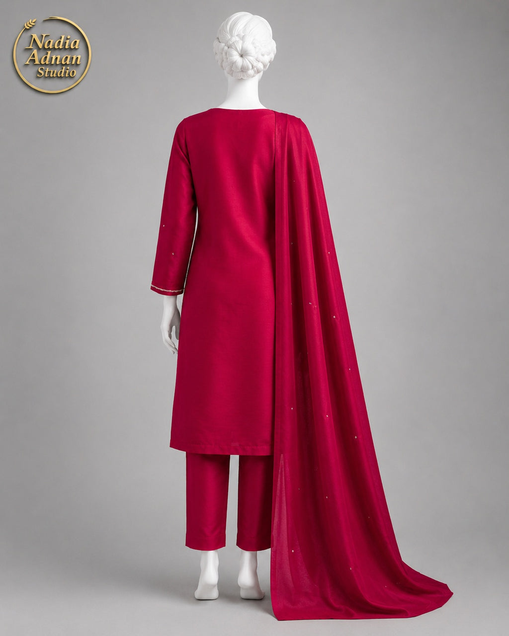 PINK CHIFFON SHIRT PLAZO -M back view - Pink Chiffon Shirt Plazo by Nadia Adnan Studio