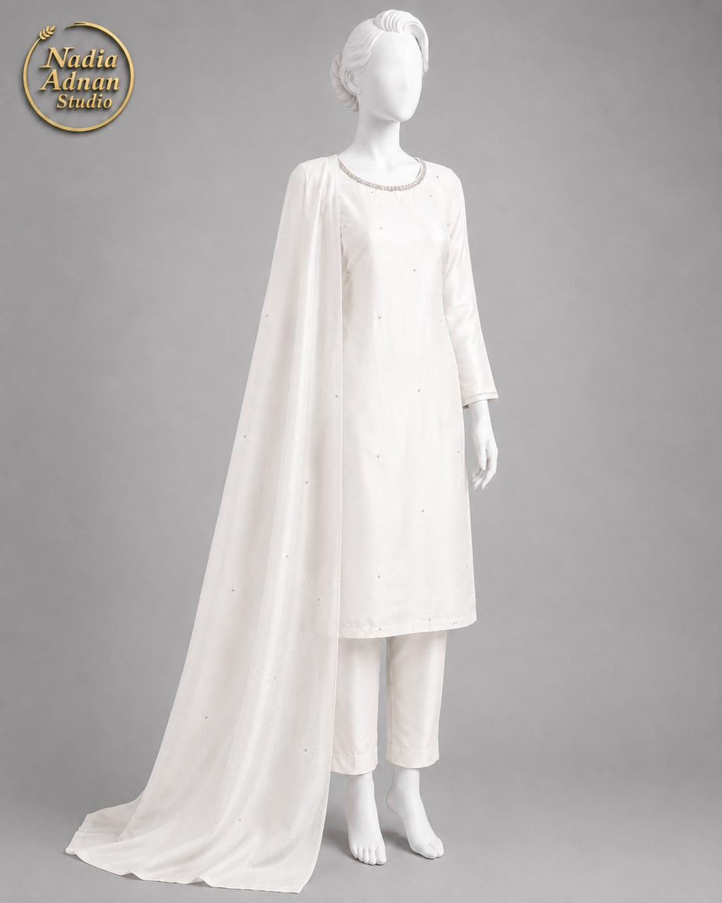 WHITE CHIFFON SHIRT PLAZO -M side view - White Chiffon Shirt Plazo by Nadia Adnan Studio