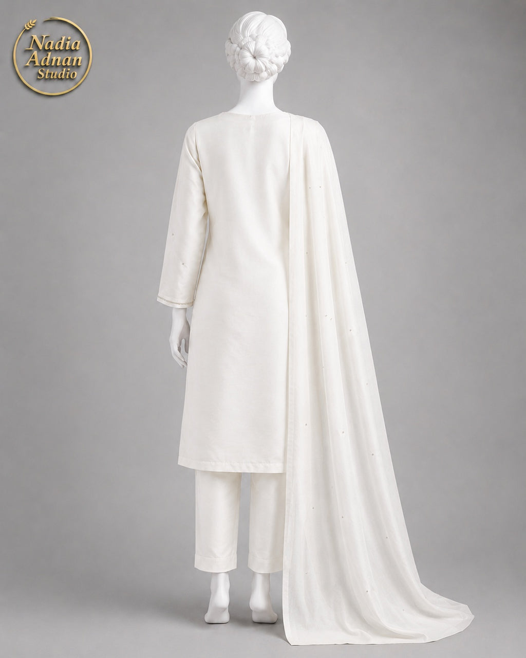 WHITE CHIFFON SHIRT PLAZO -M back view - White Chiffon Shirt Plazo by Nadia Adnan Studio