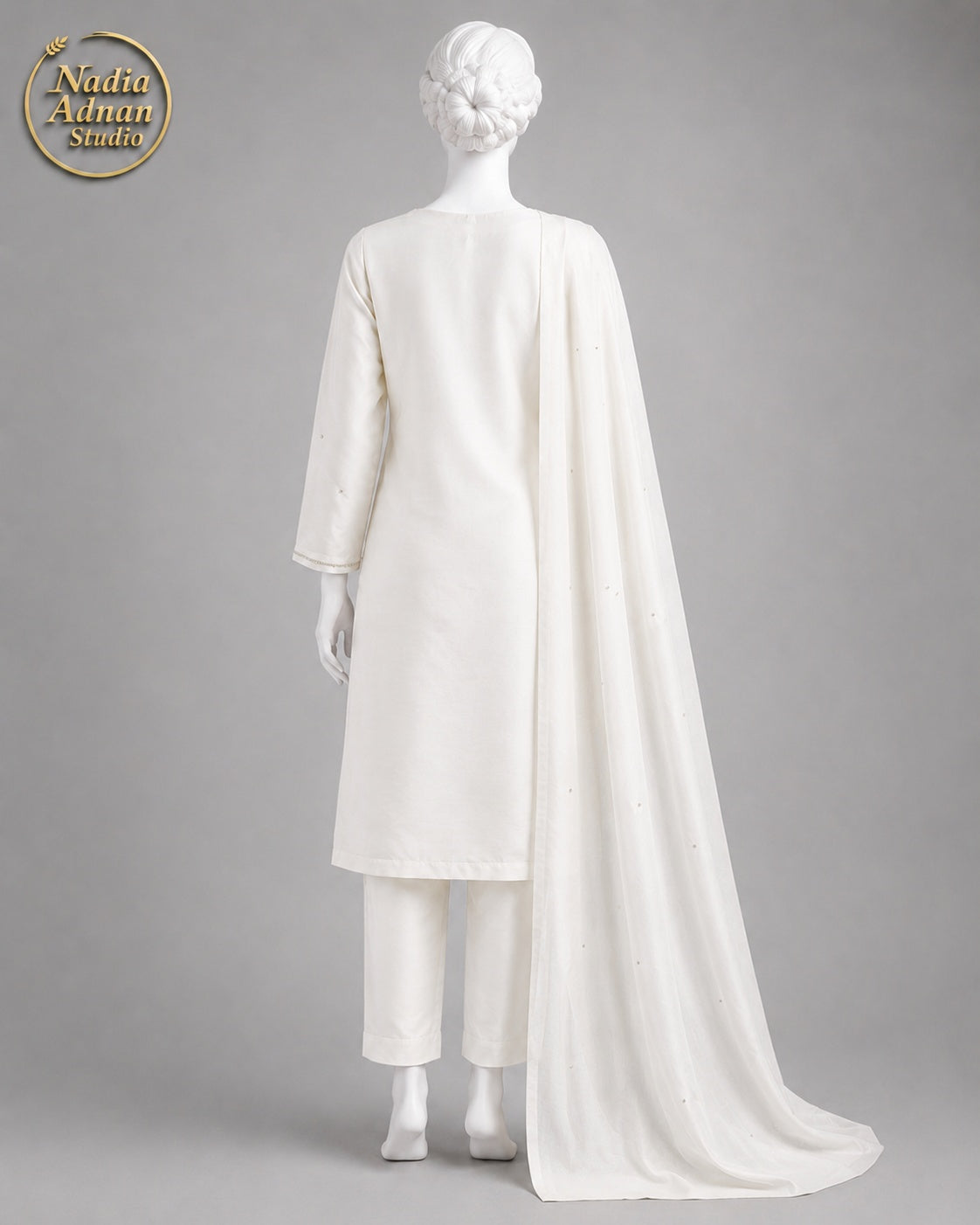 WHITE CHIFFON SHIRT PLAZO -M back view - White Chiffon Shirt Plazo by Nadia Adnan Studio