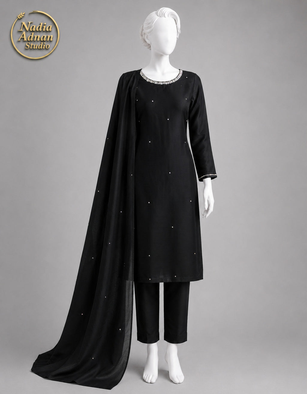 BLACK CHIFFON SHIRT PLAZO -M front view - Black Chiffon Shirt Plazo by Nadia Adnan Studio