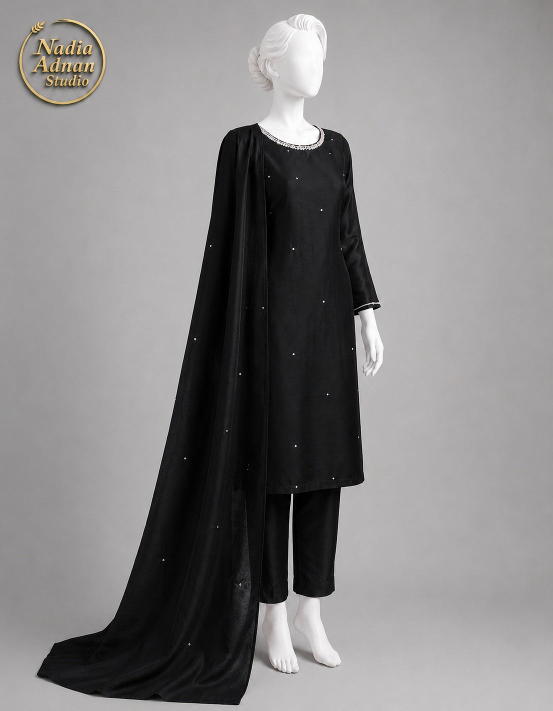 BLACK CHIFFON SHIRT PLAZO -M side view - Black Chiffon Shirt Plazo by Nadia Adnan Studio