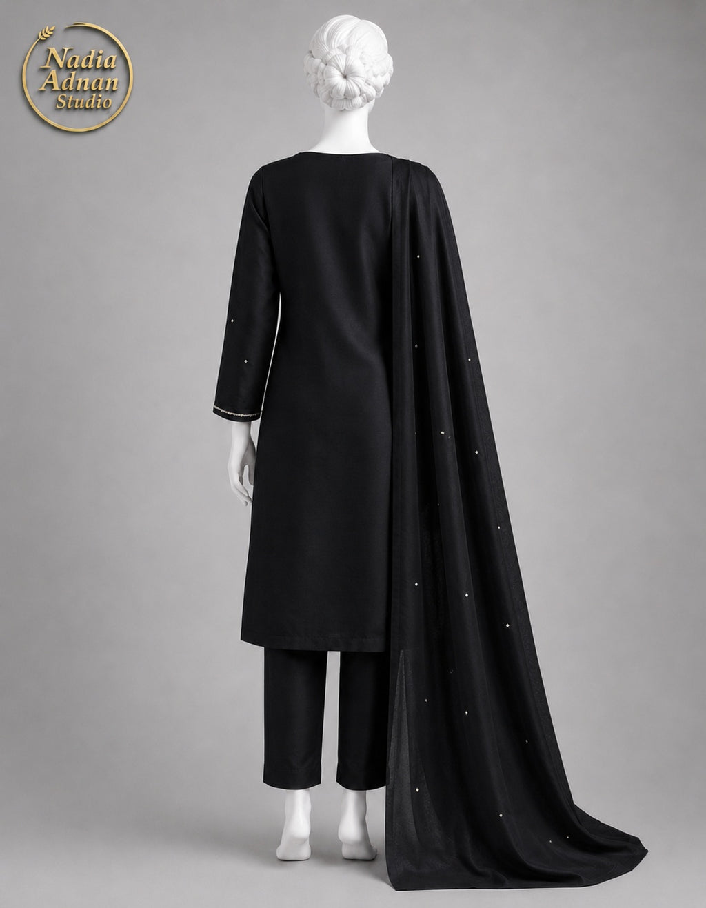 BLACK CHIFFON SHIRT PLAZO -M back view - Black Chiffon Shirt Plazo by Nadia Adnan Studio