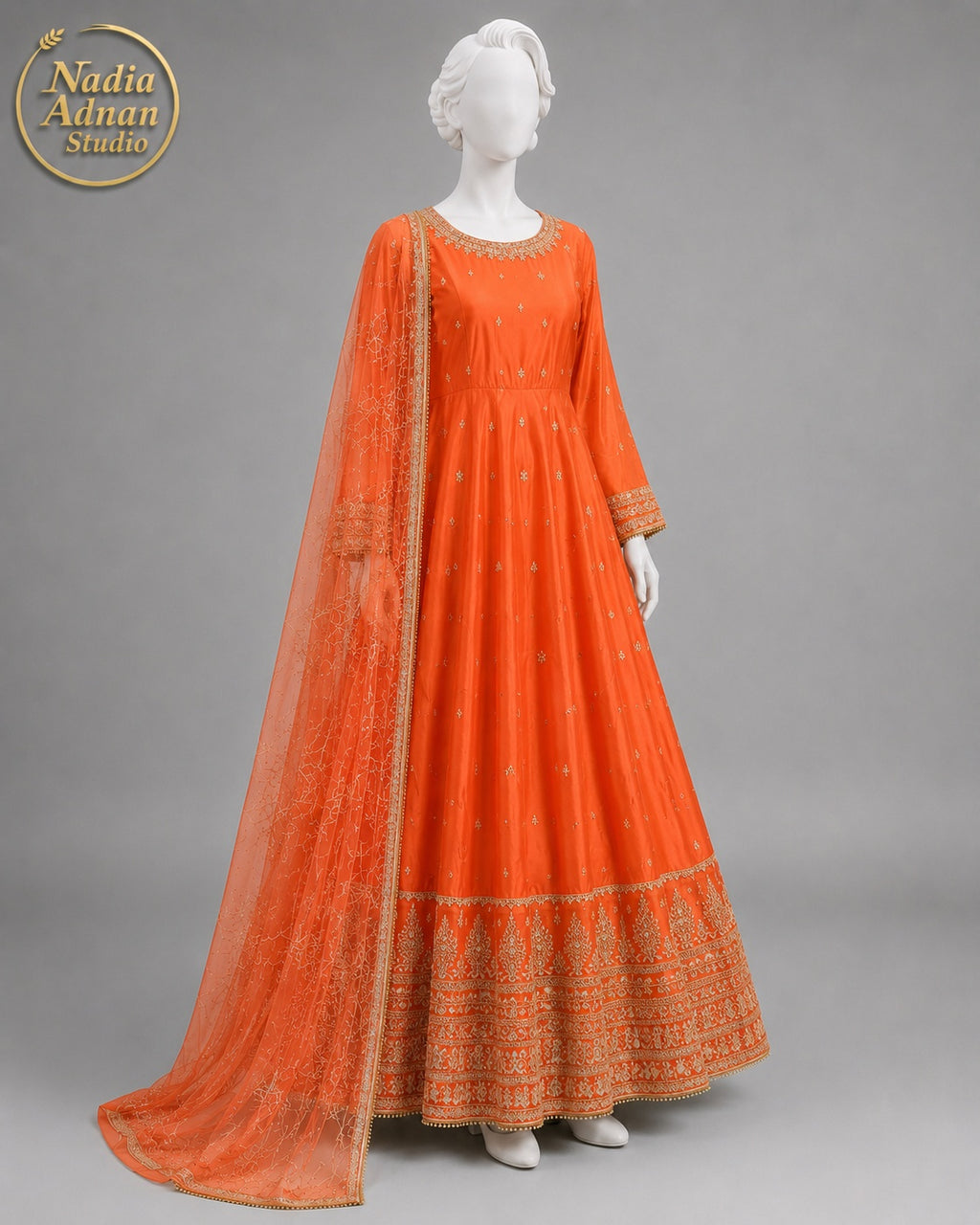 ORANGE KATAN MAXI -M neckline close-up - Orange Katan Maxi by Nadia Adnan Studio