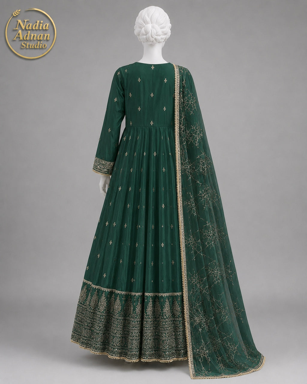 BOTTLE GREEN KATAN MAXI -M side view - Bottle Green Katan Maxi by Nadia Adnan Studio
