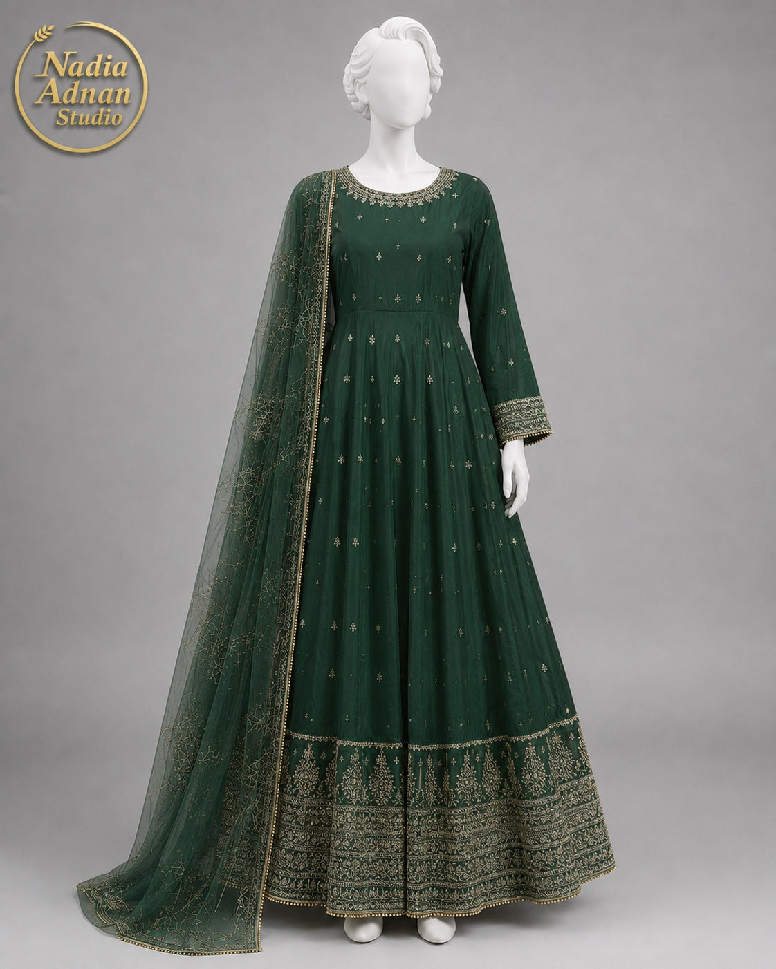 BOTTLE GREEN KATAN MAXI -M back view - Bottle Green Katan Maxi by Nadia Adnan Studio