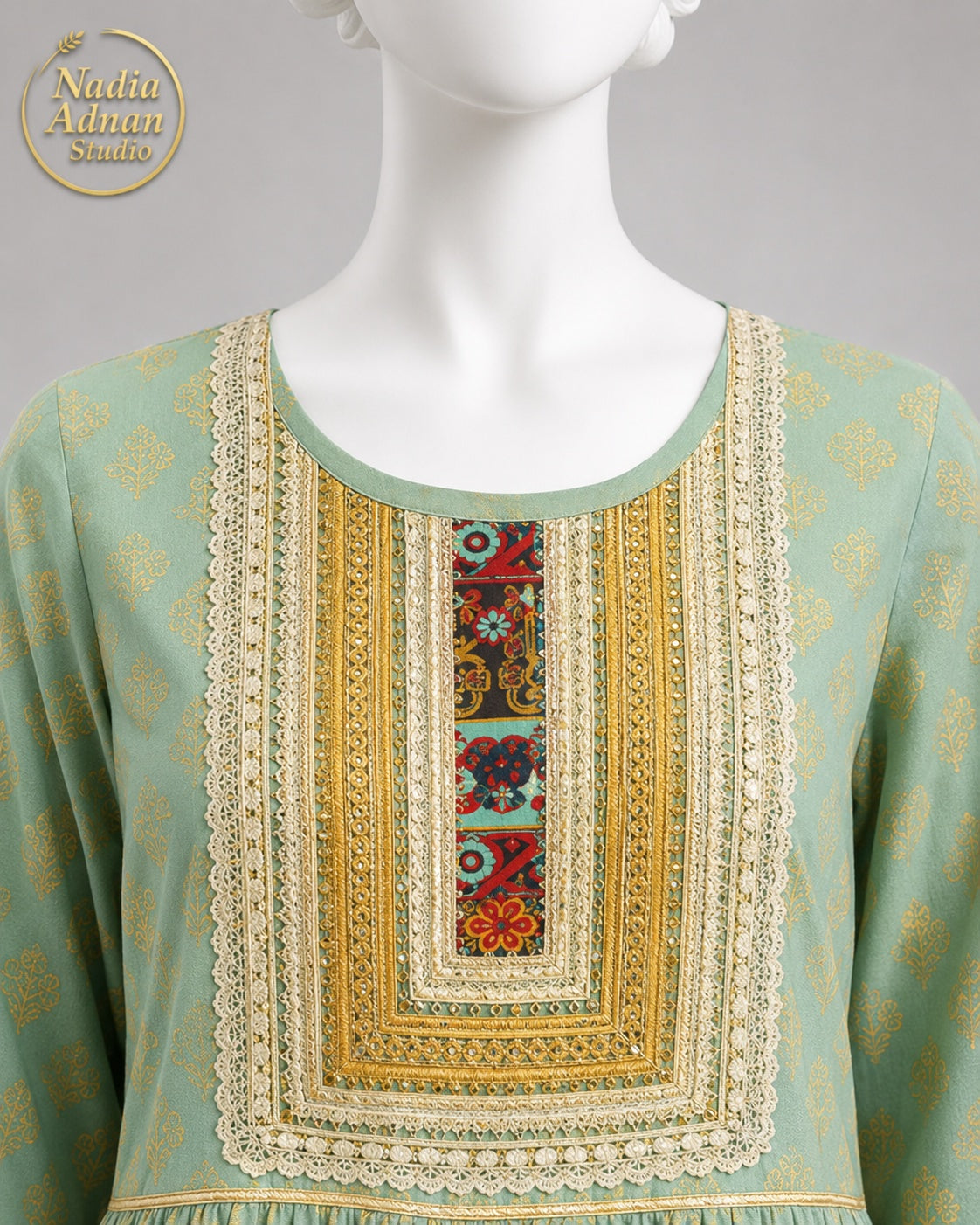 PISTA VISCOS FROCK -L neckline close-up - Pista Viscose Frock by Nadia Adnan Studio