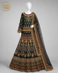 DEEP TEAL BLACK GOLD ORGANZA LEHENGA -L front view - Deep Teal Black Gold Organza Lehenga by Nadia Adnan Studio