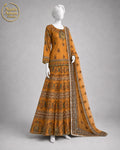 MUSTARD ORANGE BROWN ORGANZA LEHENGA -L front view - Mustard Orange Brown Organza Lehenga by Nadia Adnan Studio