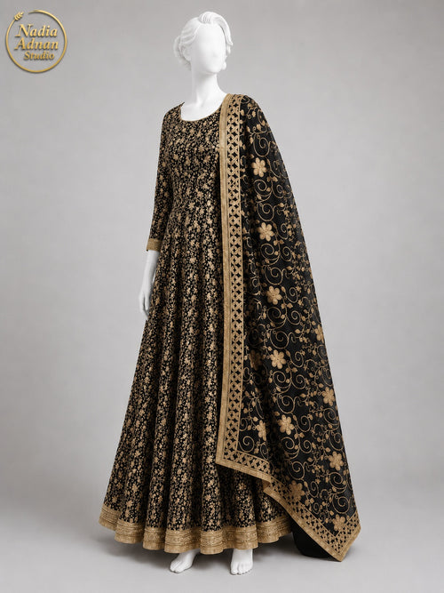 BLACK CHIFFON MAXI -M / L side view - Black Chiffon Maxi by Nadia Adnan Studio