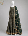 BOTTLE GREEN CHIFFON MAXI -M / L front view - Bottle Green Chiffon Maxi by Nadia Adnan Studio