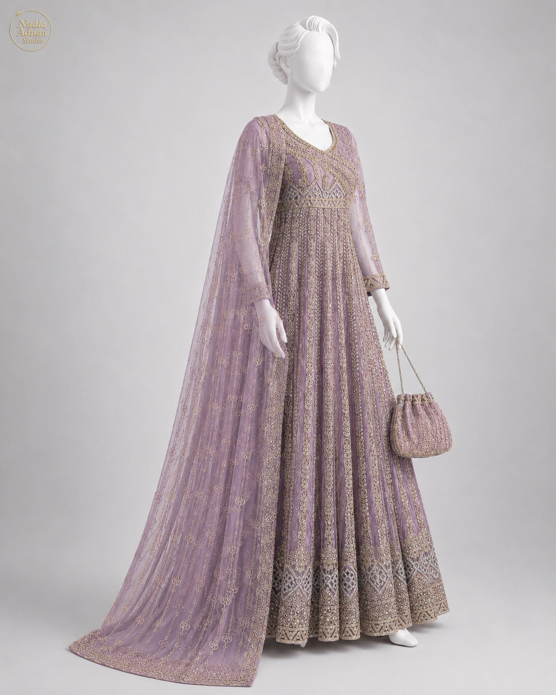 LILAC NET MAXI -M / L side view - Lilac Net Maxi by Nadia Adnan Studio