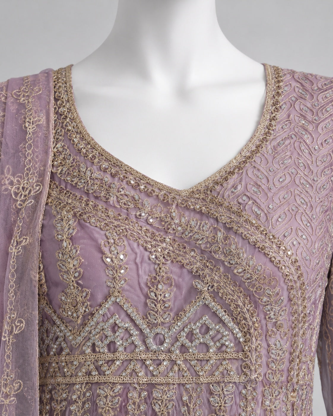 LILAC NET MAXI -M / L neckline close-up - Lilac Net Maxi by Nadia Adnan Studio