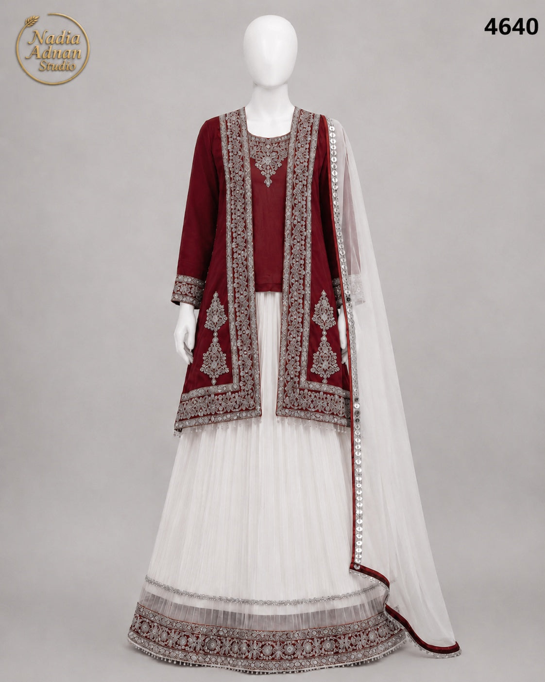MAROON CHIFFON LENGHA -M - image 1 - Nadia Adnan Studio