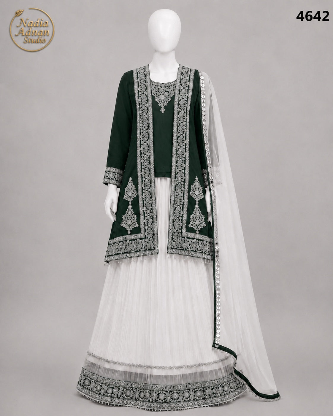 BOTTLE GREEN CHIFFON LENGHA -M - image 1 - Nadia Adnan Studio