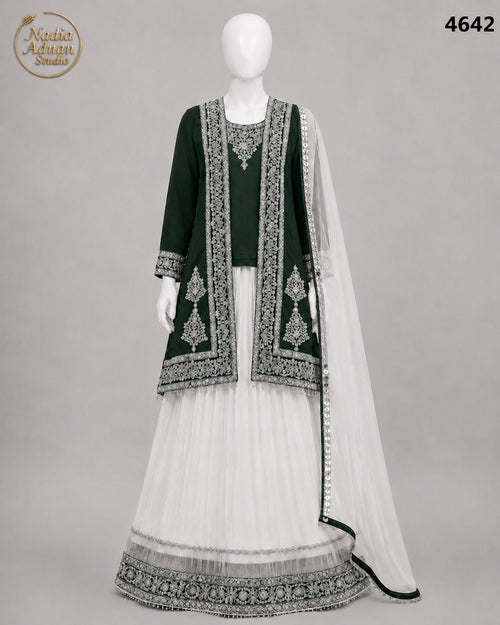 BOTTLE GREEN CHIFFON LENGHA -M - image 1 - Nadia Adnan Studio