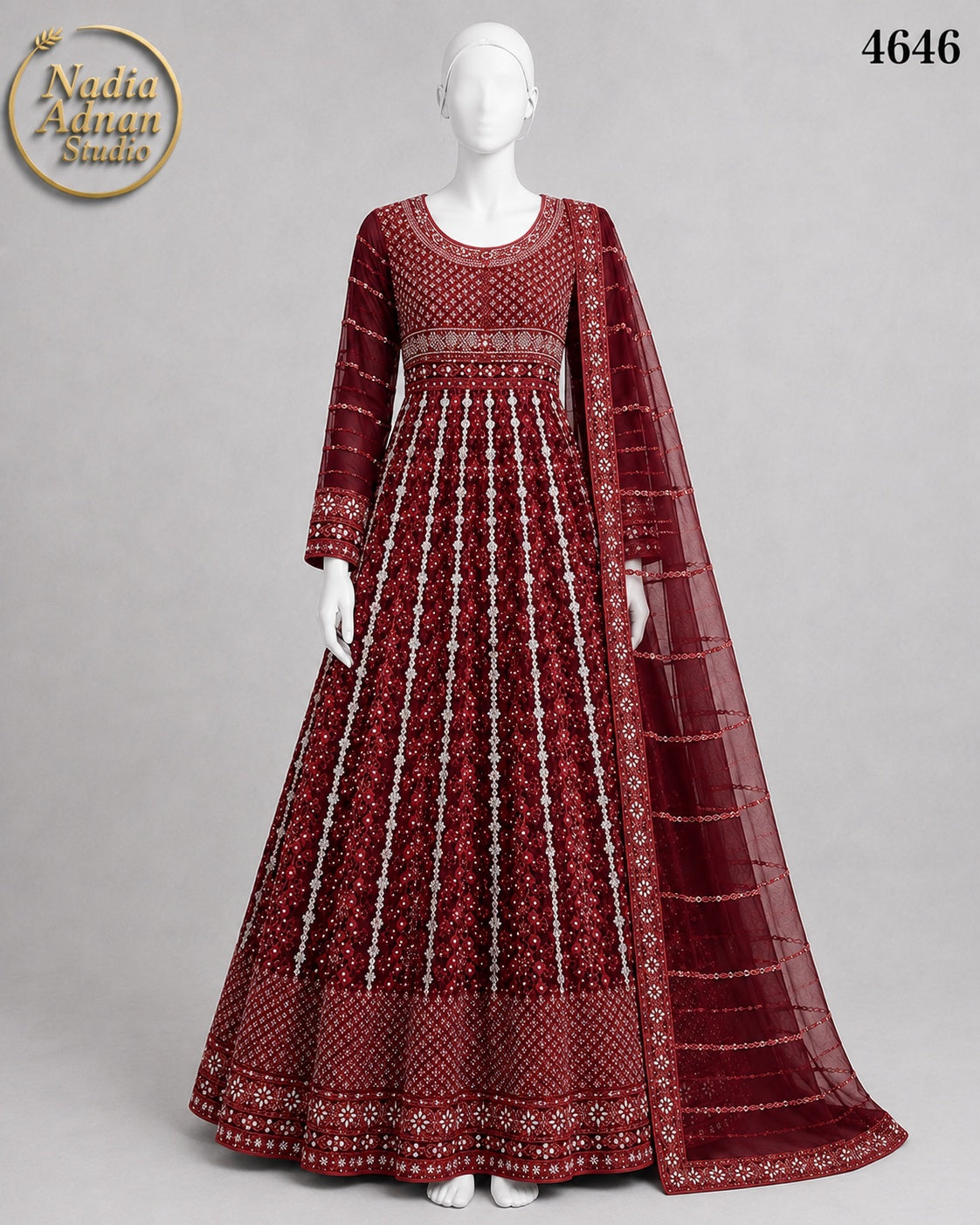 MAROON CHIFFON MAXI -M / L - image 1 - Nadia Adnan Studio
