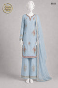 BLUE KATAN PLAZO -L - image 1 - Nadia Adnan Studio