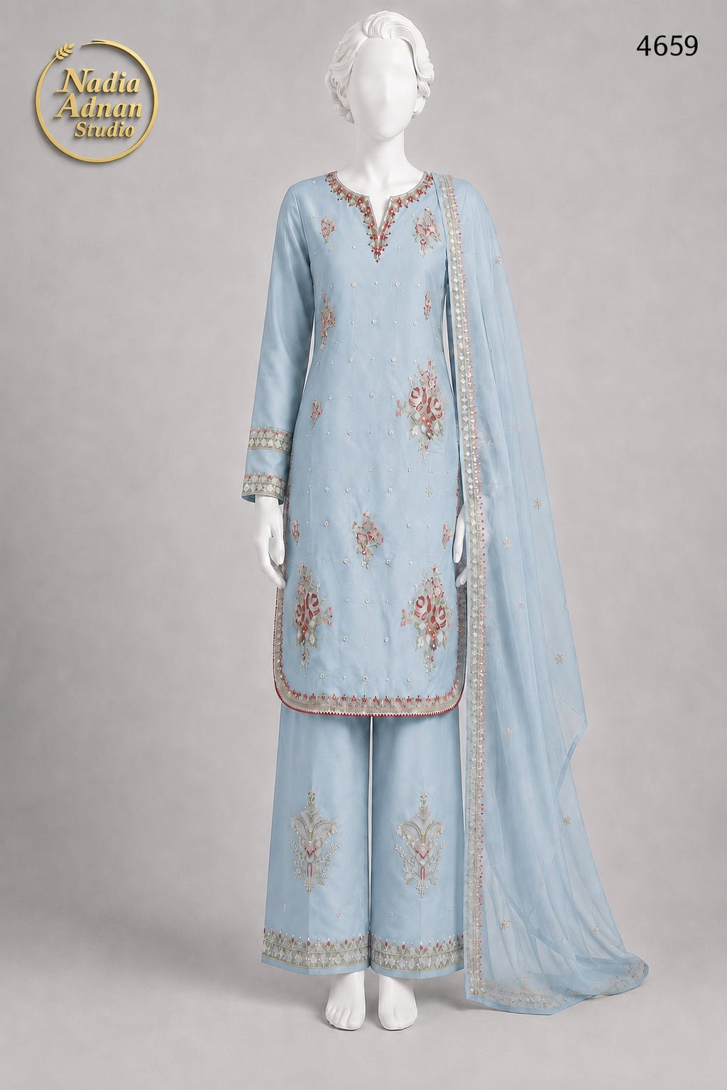BLUE KATAN PLAZO -L - image 1 - Nadia Adnan Studio
