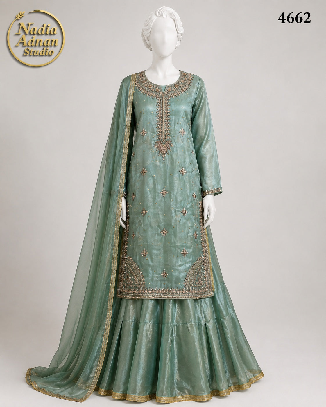 SEA GREEN SILK LENGHA -M - image 1 - Nadia Adnan Studio