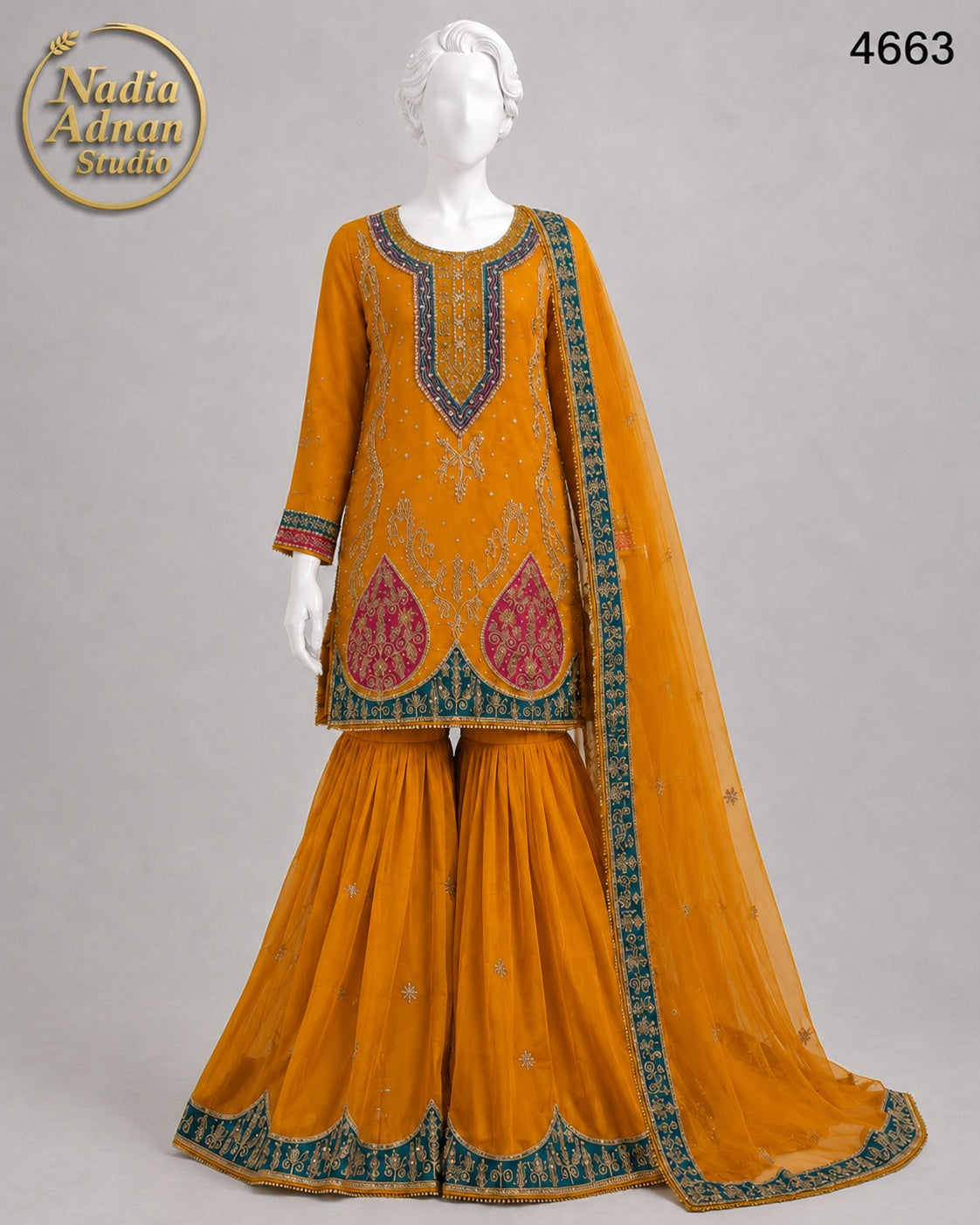 MUSTARD ORGANZA D1 GHARARA -M / L - image 1 - Nadia Adnan Studio