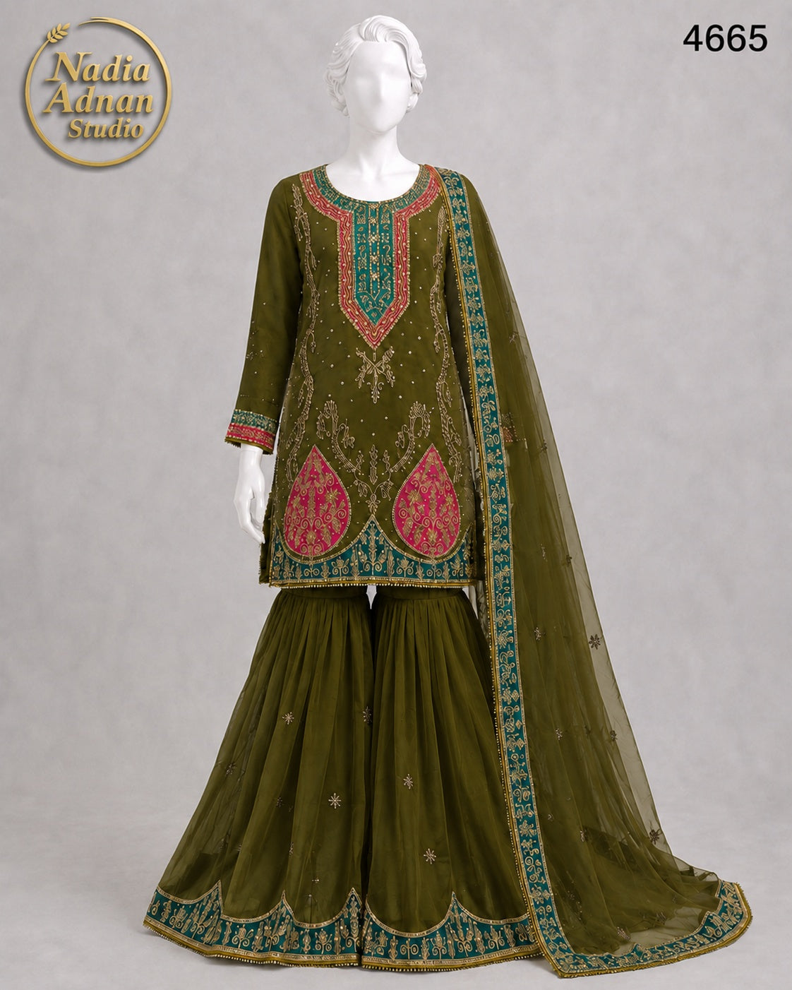 MEHNDI ORGANZA D1 GHARARA -M / L - image 1 - Nadia Adnan Studio