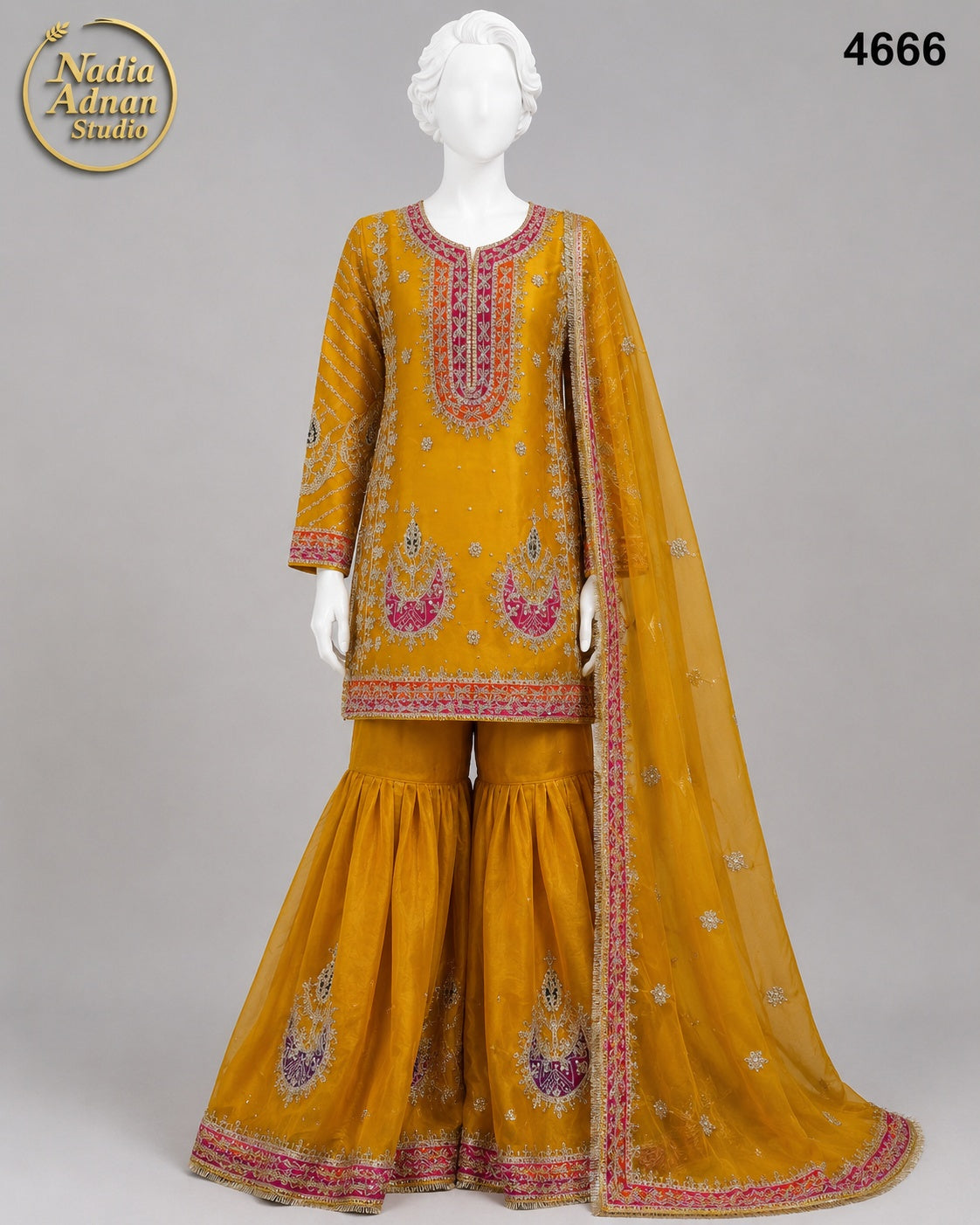 MUSTARD ORGANZA D2 GHARARA -M / L - image 1 - Nadia Adnan Studio