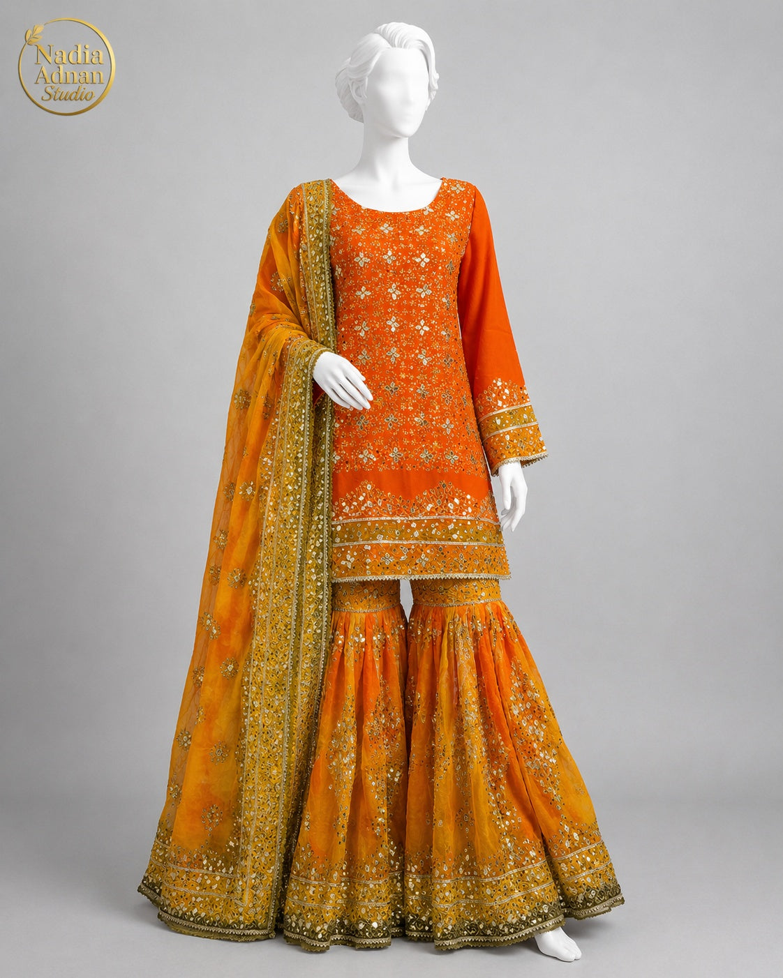 MULTICOLOR CHIFFON GHARARA -S - image 1 - Nadia Adnan Studio