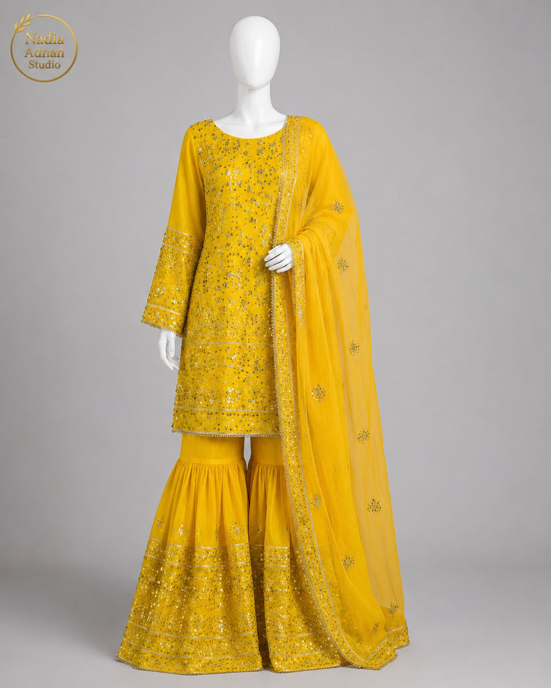 MULTICOLOR CHIFFON GHARARA -S - image 1 - Nadia Adnan Studio