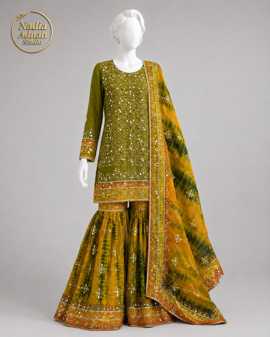 MULTICOLOR CHIFFON GHARARA -S - image 1 - Nadia Adnan Studio