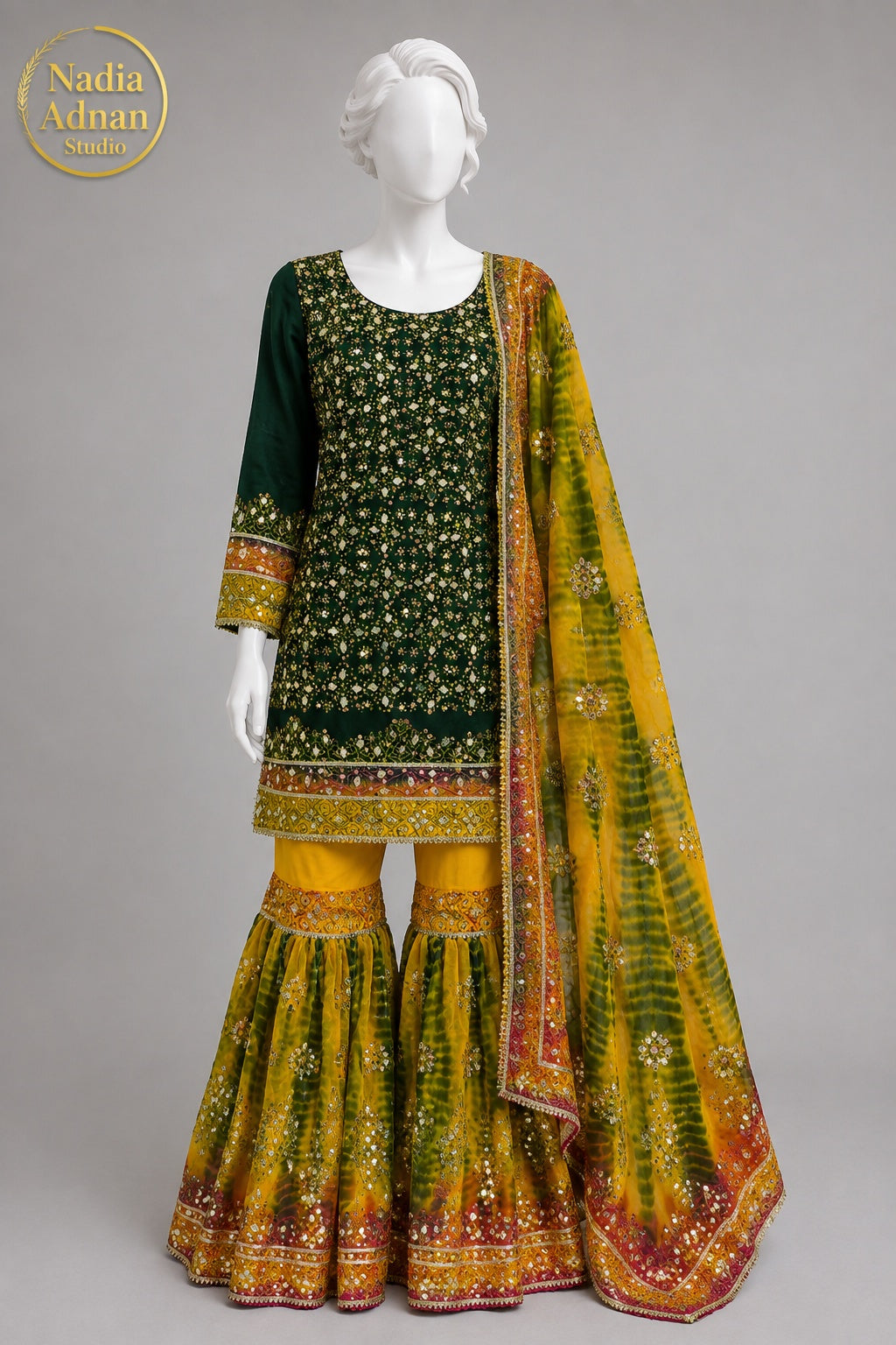 MULTICOLOR CHIFFON GHARARA -M / L - image 1 - Nadia Adnan Studio