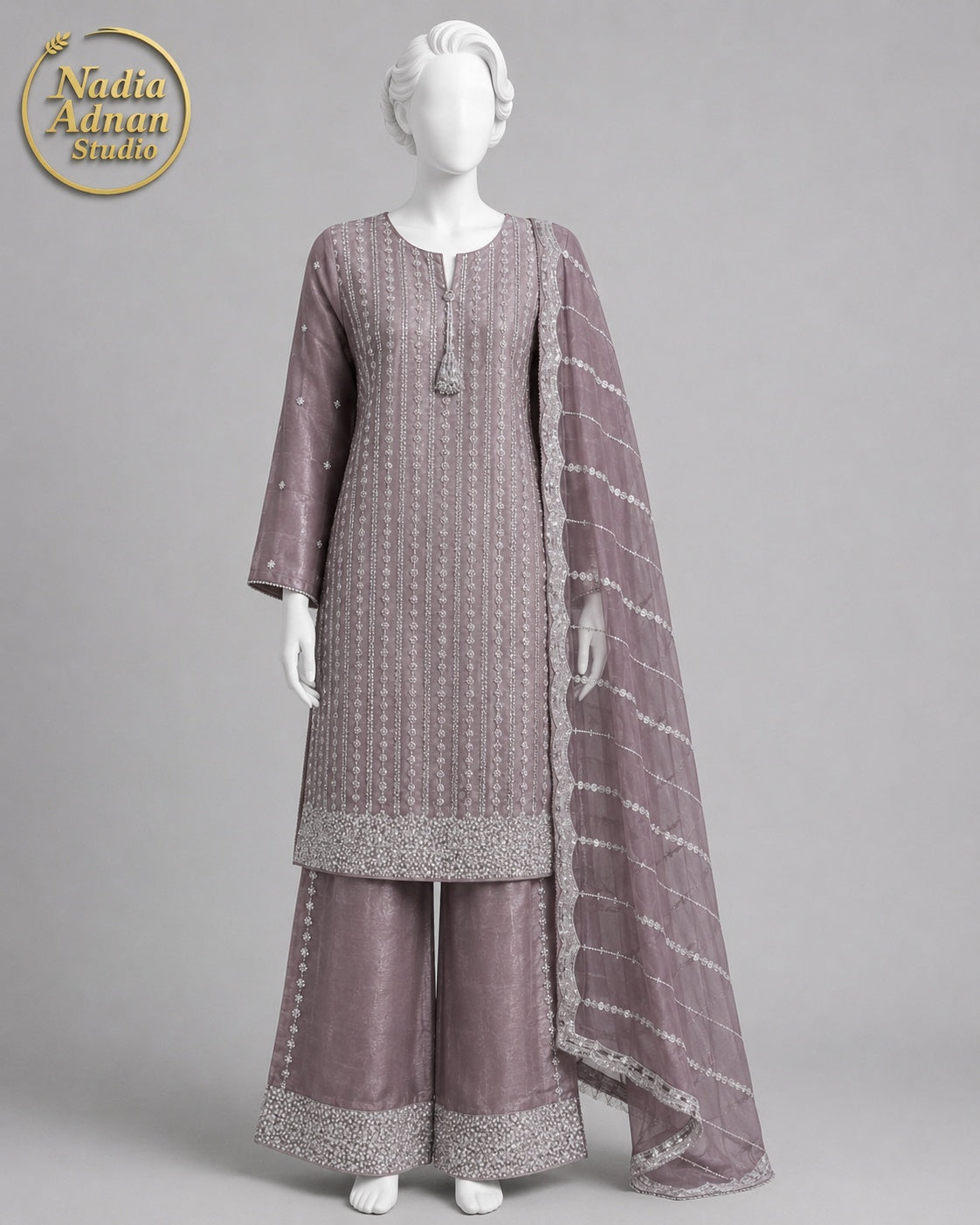 T PINK SILK SUIT -M - image 1 - Nadia Adnan Studio