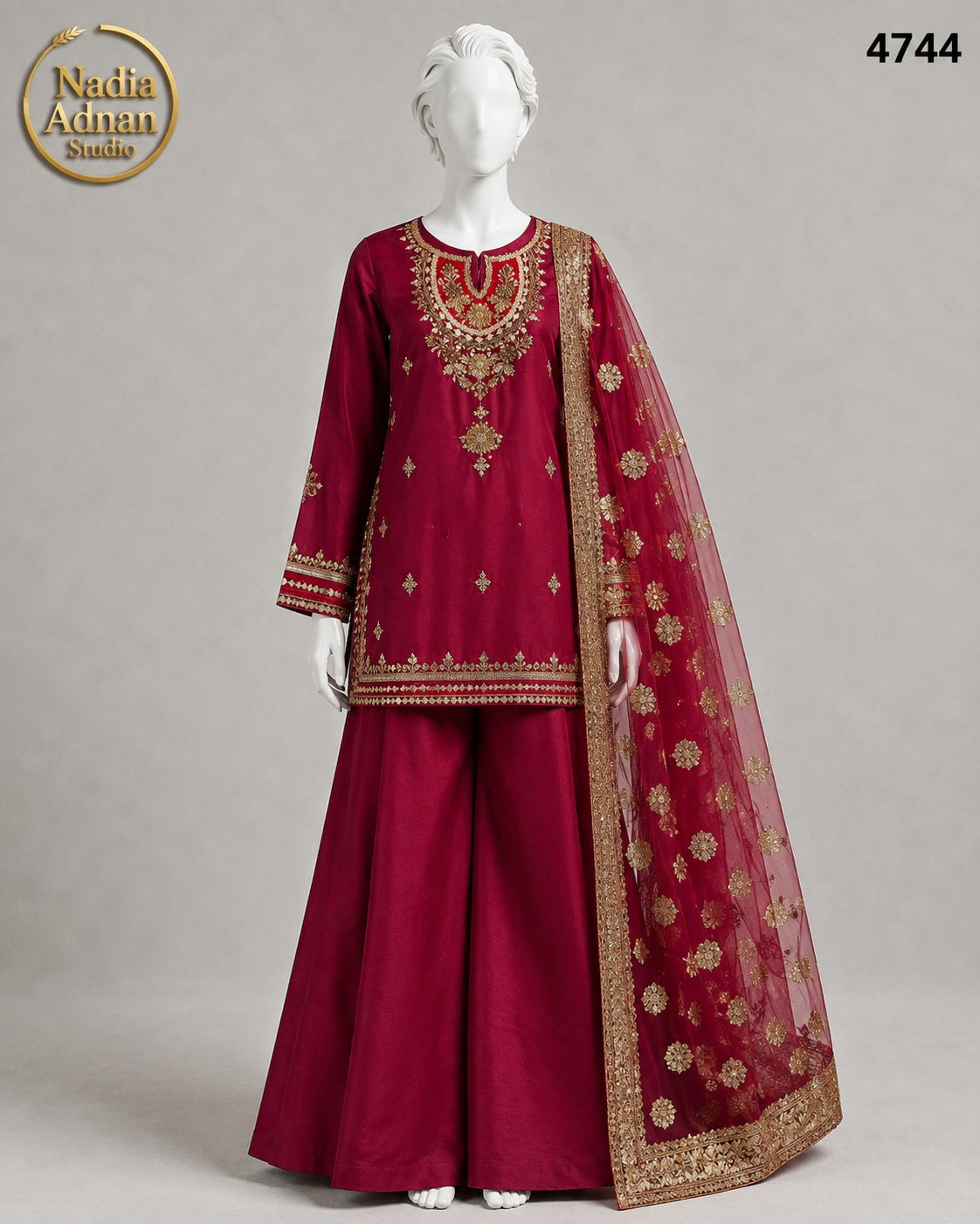 MAROON KATAN PLAZO -M - image 1 - Nadia Adnan Studio