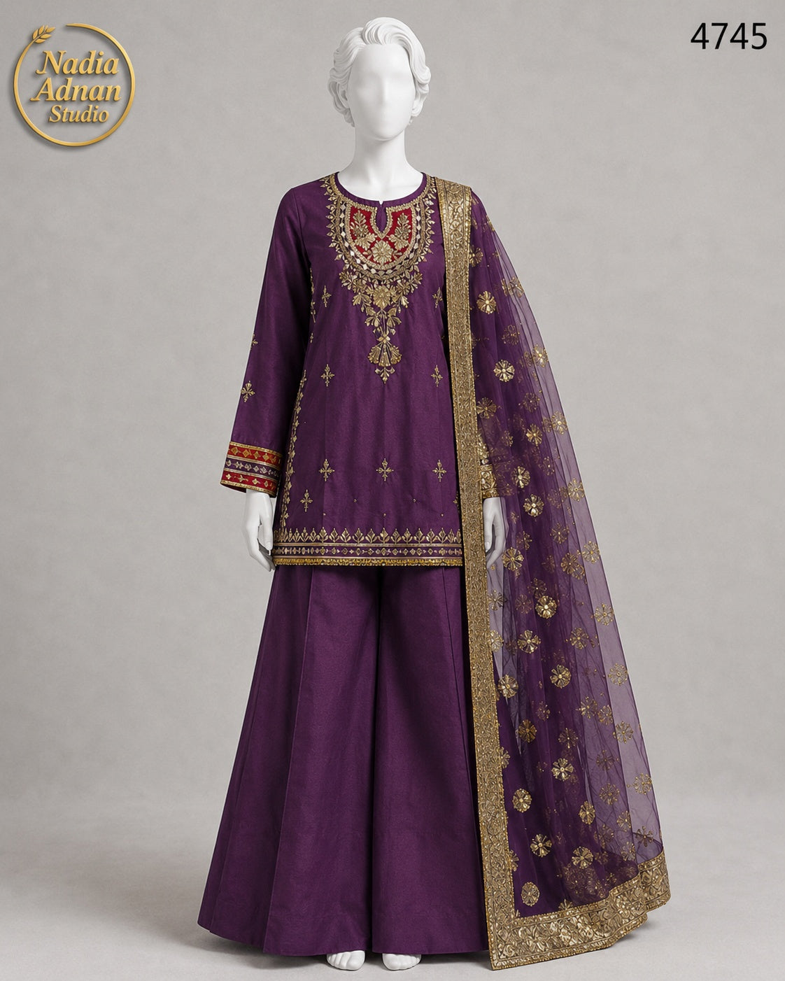 PURPLE KATAN PLAZO -L - image 1 - Nadia Adnan Studio