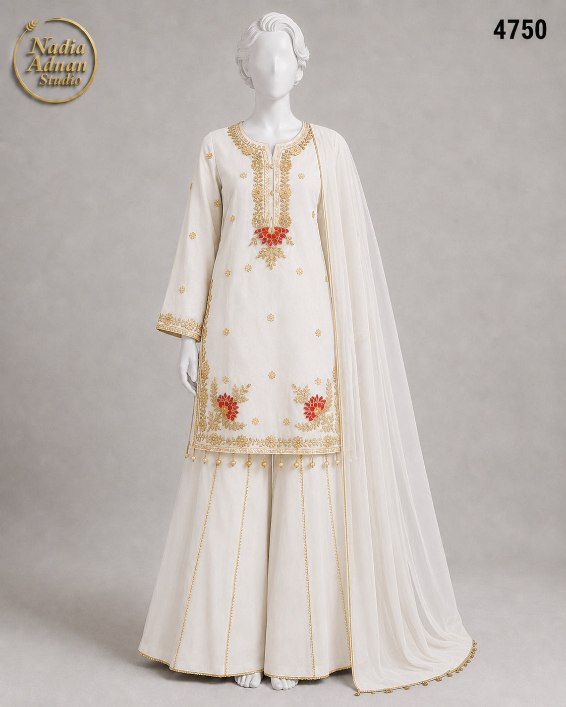 WHITE CHIFFON PLAZO -M - image 1 - Nadia Adnan Studio