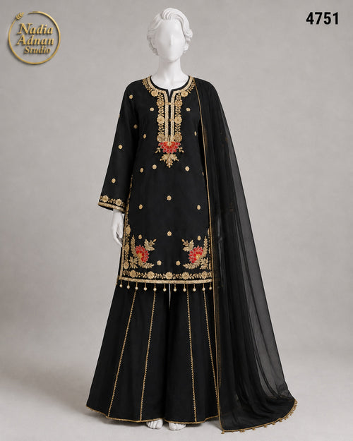 BLACK CHIFFON PLAZO -M - image 1 - Nadia Adnan Studio