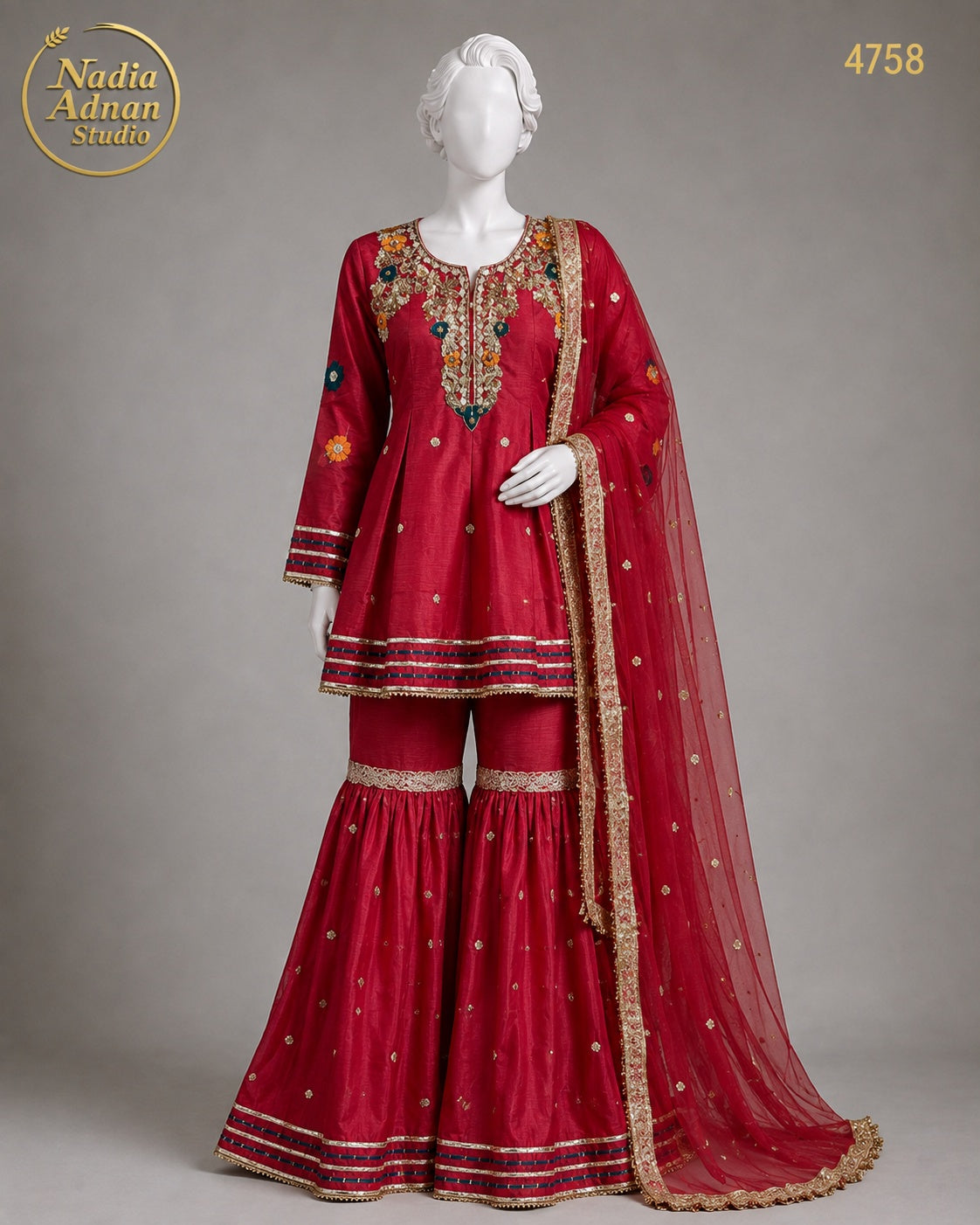 PINK KATAN GHARARA -L - image 1 - Nadia Adnan Studio