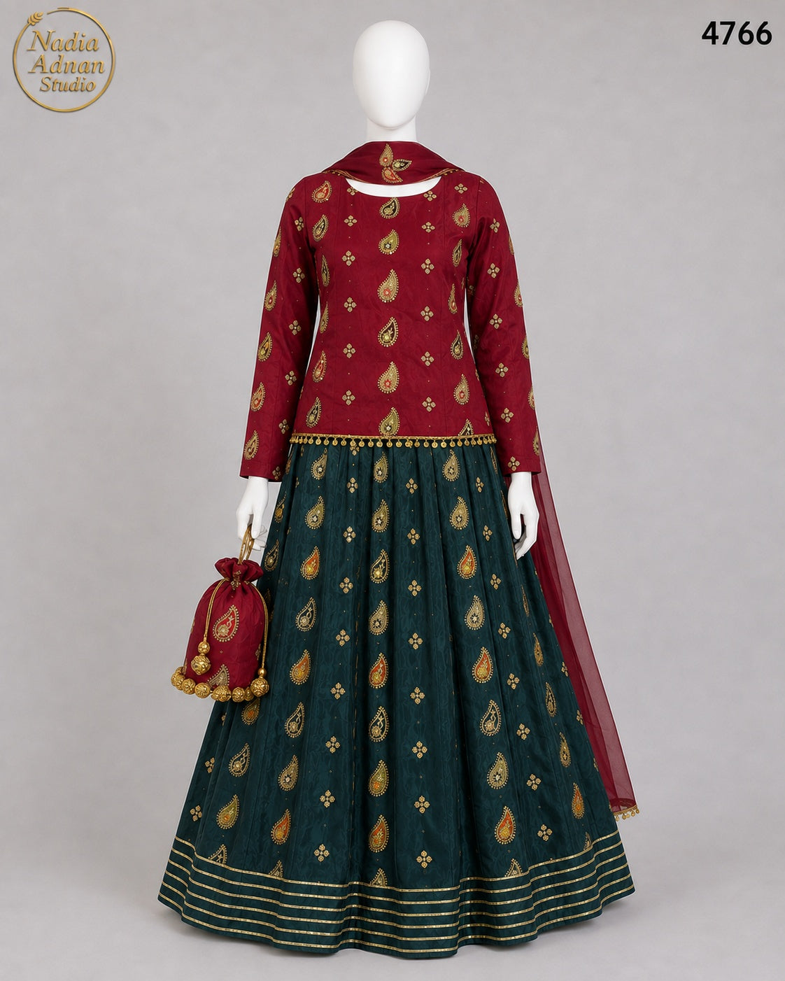 MAROON-GREEN KATAN LENGHA -S - image 1 - Nadia Adnan Studio