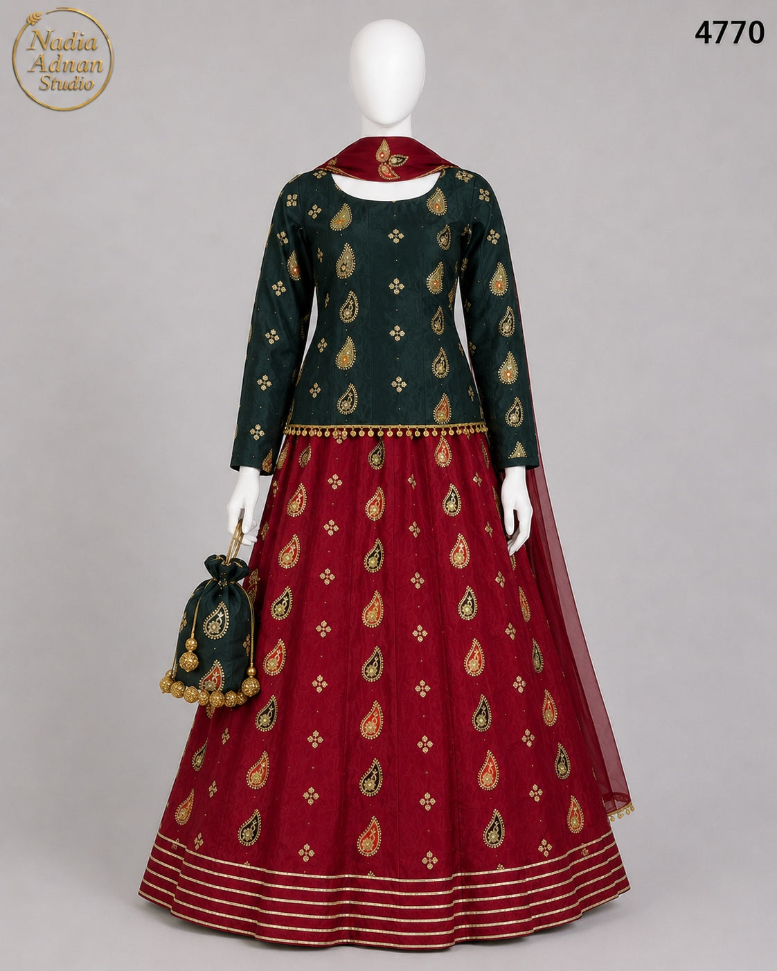 GREEN-MAROON KATAN LENGHA -S - image 1 - Nadia Adnan Studio
