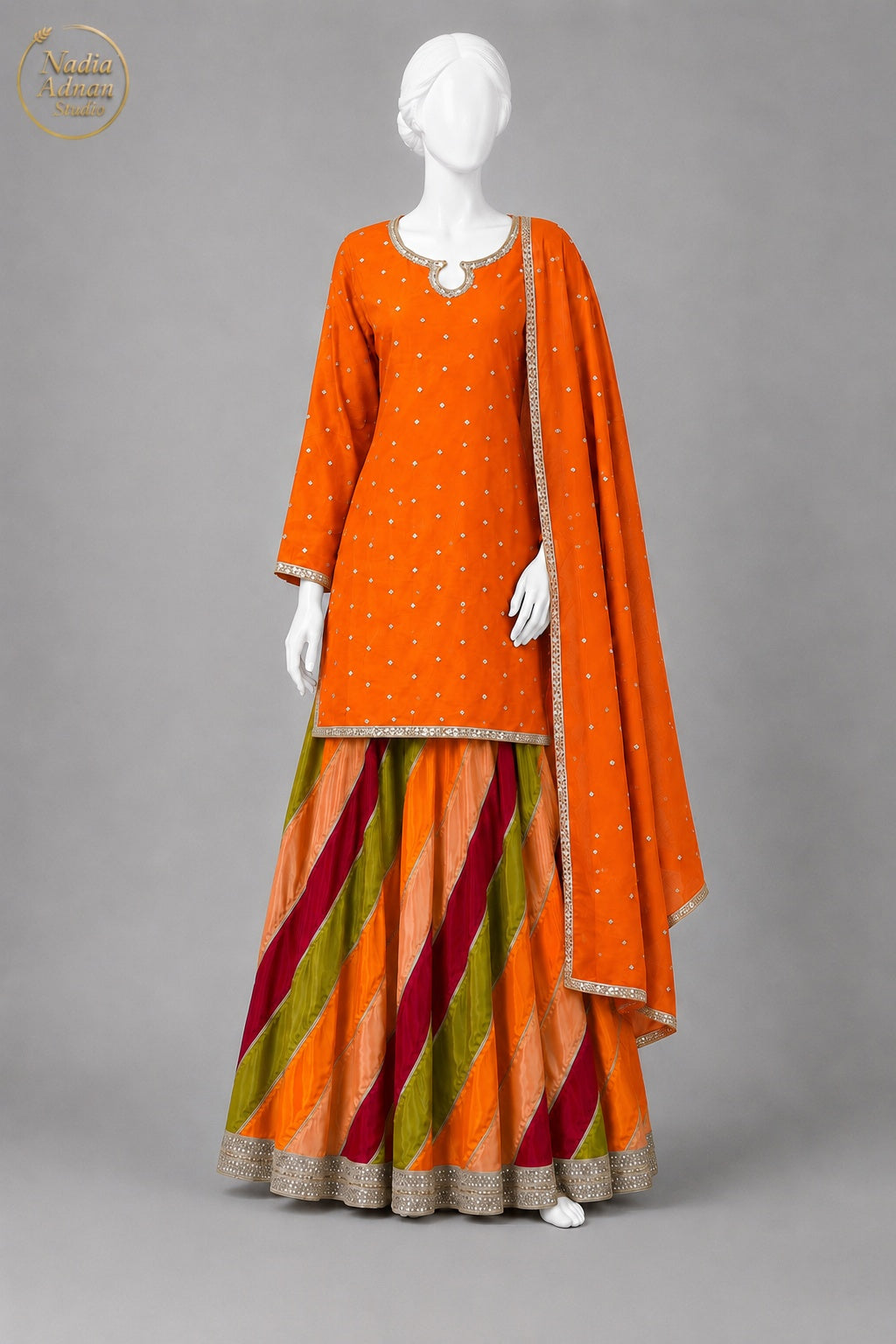 ORANGE RAW SILK & CHIFFON PLAZO -M - image 1 - Nadia Adnan Studio