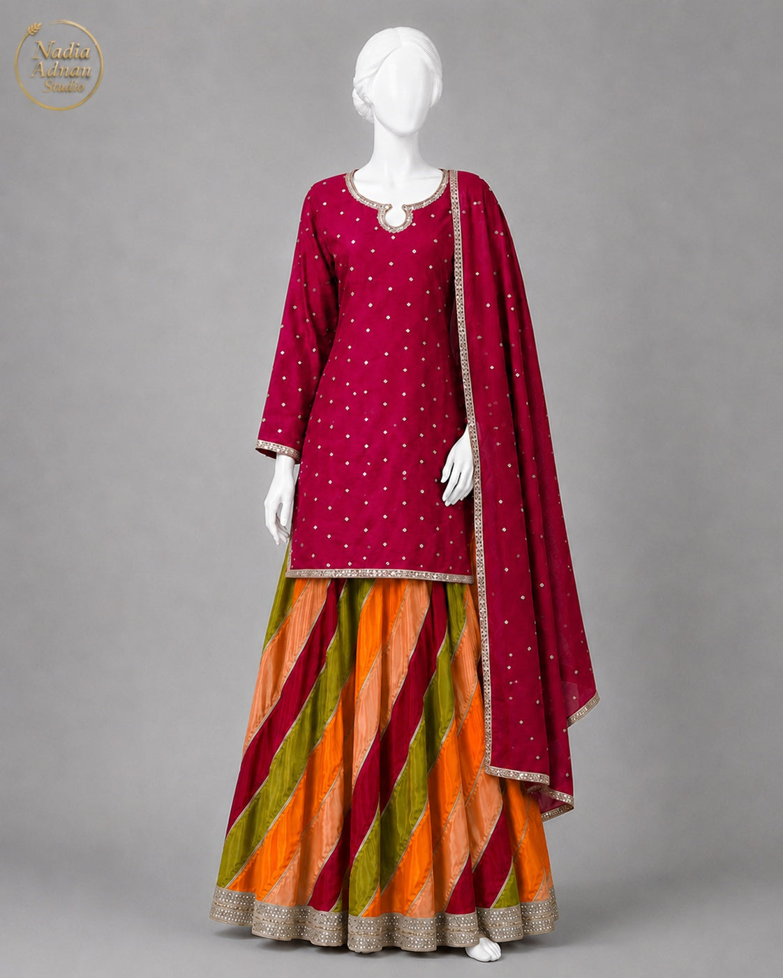 PINK RAW SILK & CHIFFON PLAZO -L - image 1 - Nadia Adnan Studio