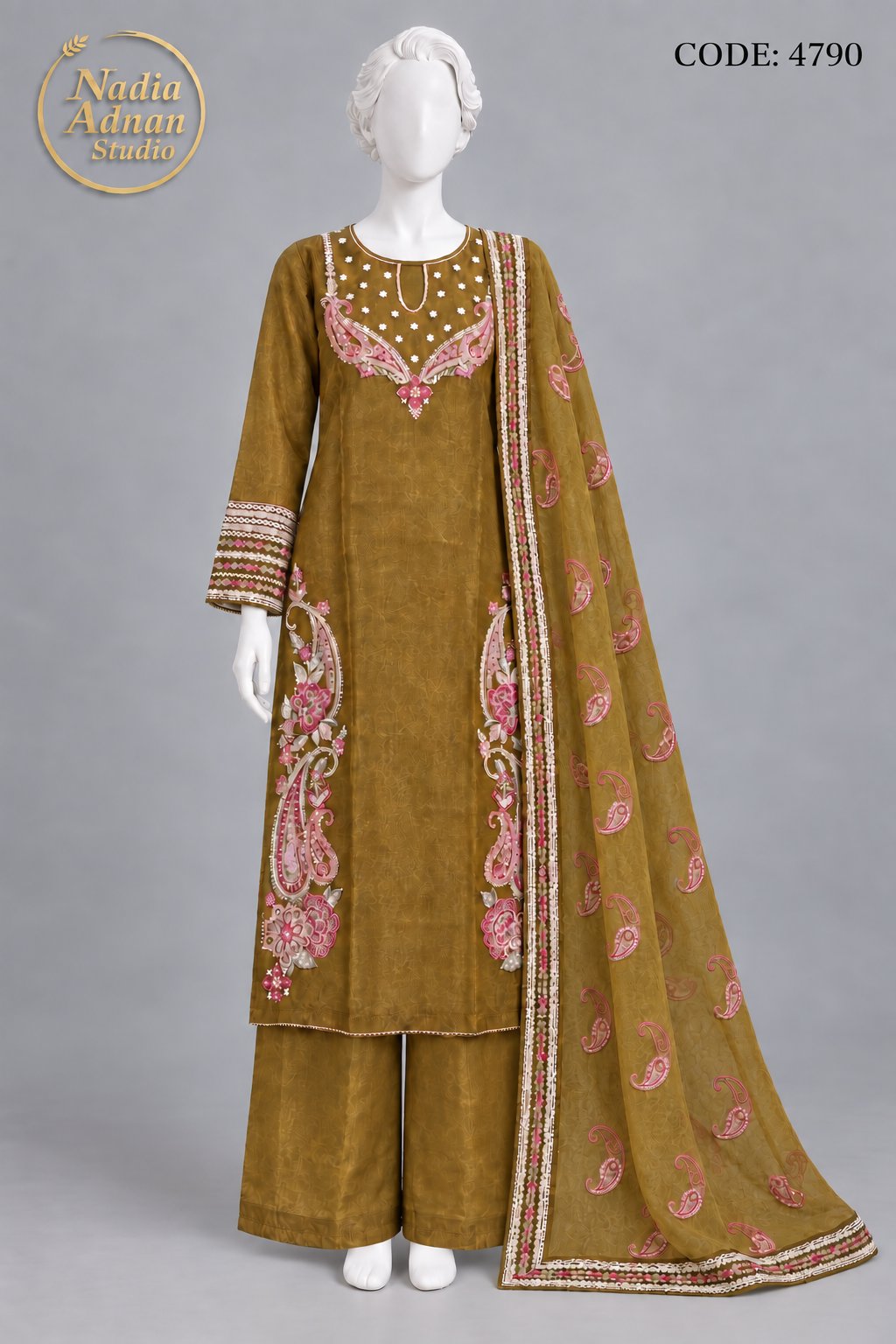 MHDI SILK SHIRT PLAZO SUIT -M front view - MHDI Silk Shirt Plazo Suit by Nadia Adnan Studio