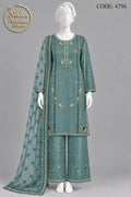 BLUE SILK SHIRT PLAZO SUIT -L front view - BLUE Silk Shirt Plazo Suit by Nadia Adnan Studio