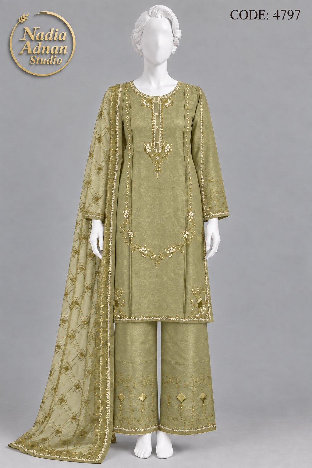 PISTA SILK SHIRT PLAZO SUIT -M front view - PISTA Silk Shirt Plazo Suit by Nadia Adnan Studio