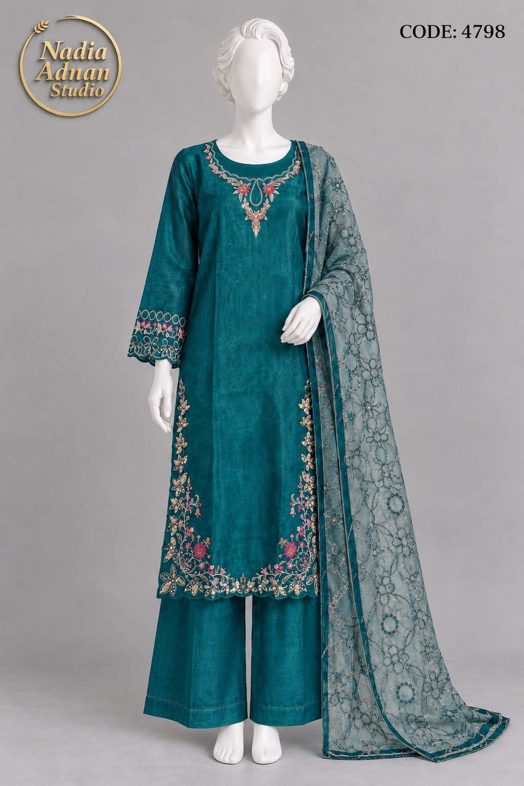 ZINK SILK SHIRT PLAZO SUIT -L front view - ZINK Silk Shirt Plazo Suit by Nadia Adnan Studio