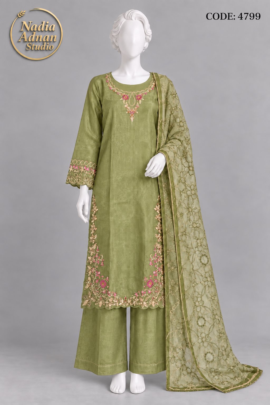 PISTA SILK SHIRT PLAZO SUIT -M front view - PISTA Silk Shirt Plazo Suit by Nadia Adnan Studio
