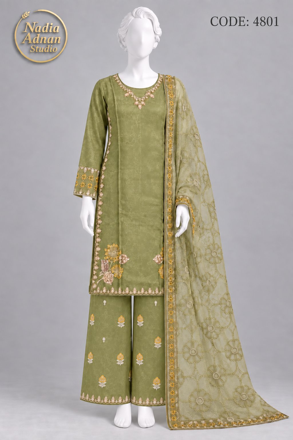 PISTA SILK SHIRT PLAZO SUIT -M front view - PISTA Silk Shirt Plazo Suit by Nadia Adnan Studio