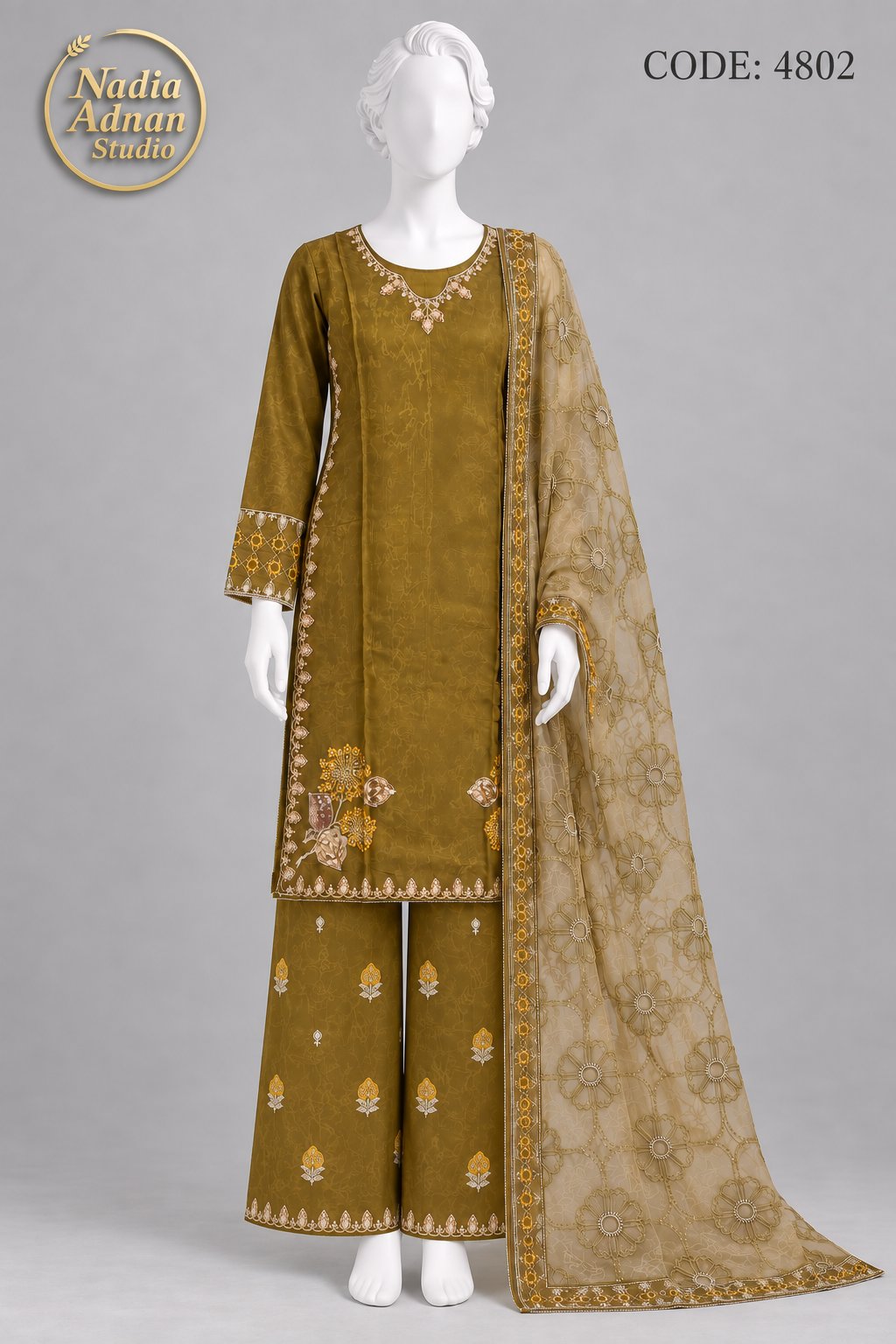 MHDI SILK SHIRT PLAZO SUIT -L front view - MHDI Silk Shirt Plazo Suit by Nadia Adnan Studio